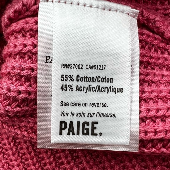 PAIGE Yenni Balloon Sleeve Sultry Rose Scalloped Crew Neck Sweater - Sz Med, NWT - Picture 14 of 14